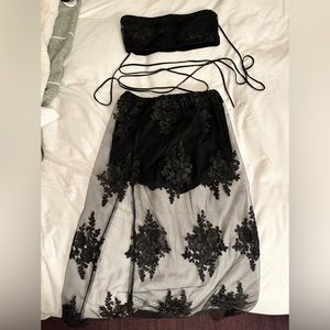 Festival Outfit Black Embroidered Skirt Set Strappy Top